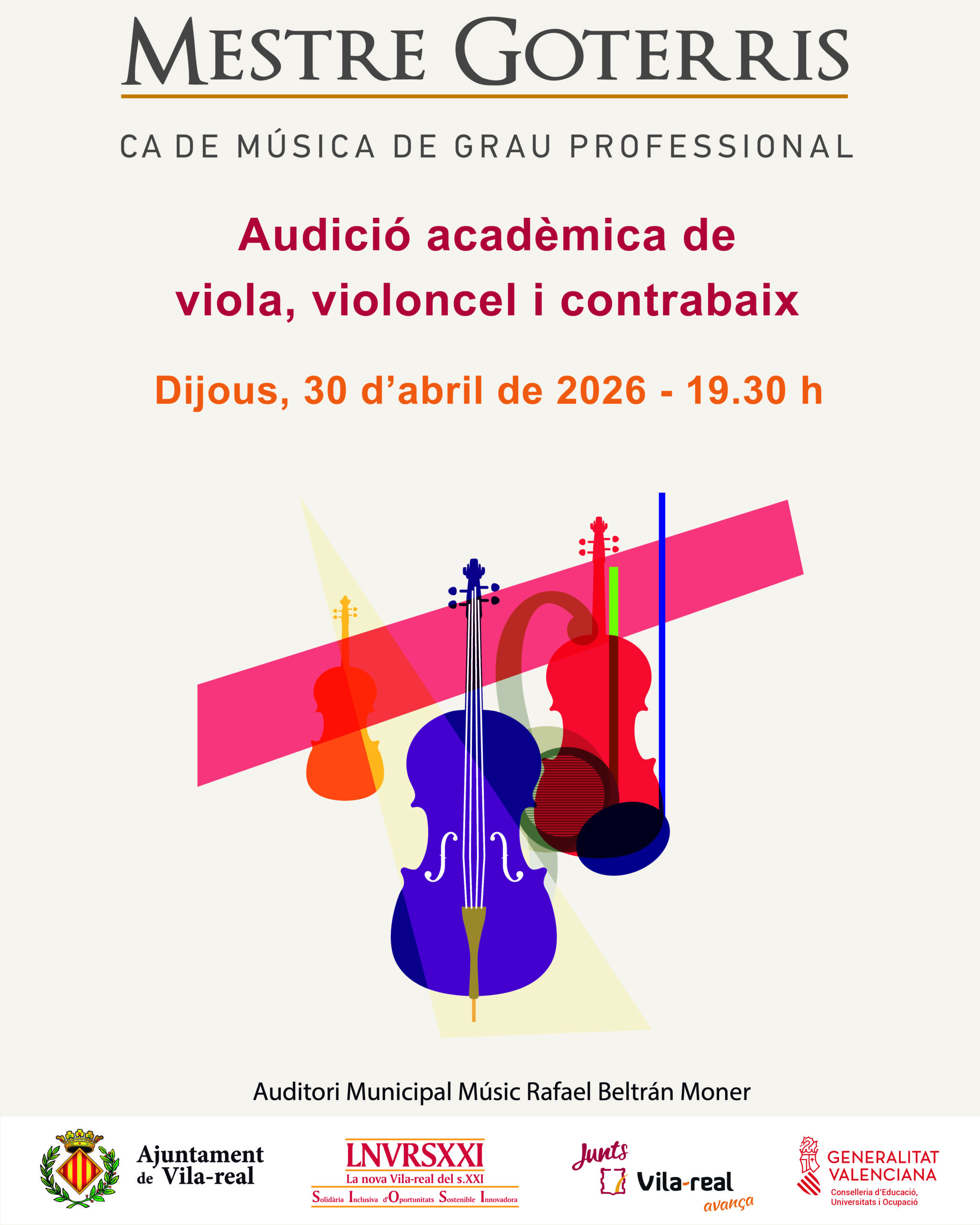 Audició acadèmica de violoncel, viola i contrabaix