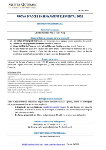 2026 Informació Inscripcions PA elemental 2026 Informació Inscripcions PA elemental
