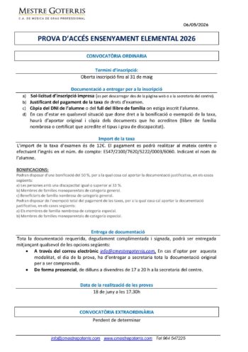 2026 Informació Inscripcions PA elemental 2026 Informació Inscripcions PA elemental